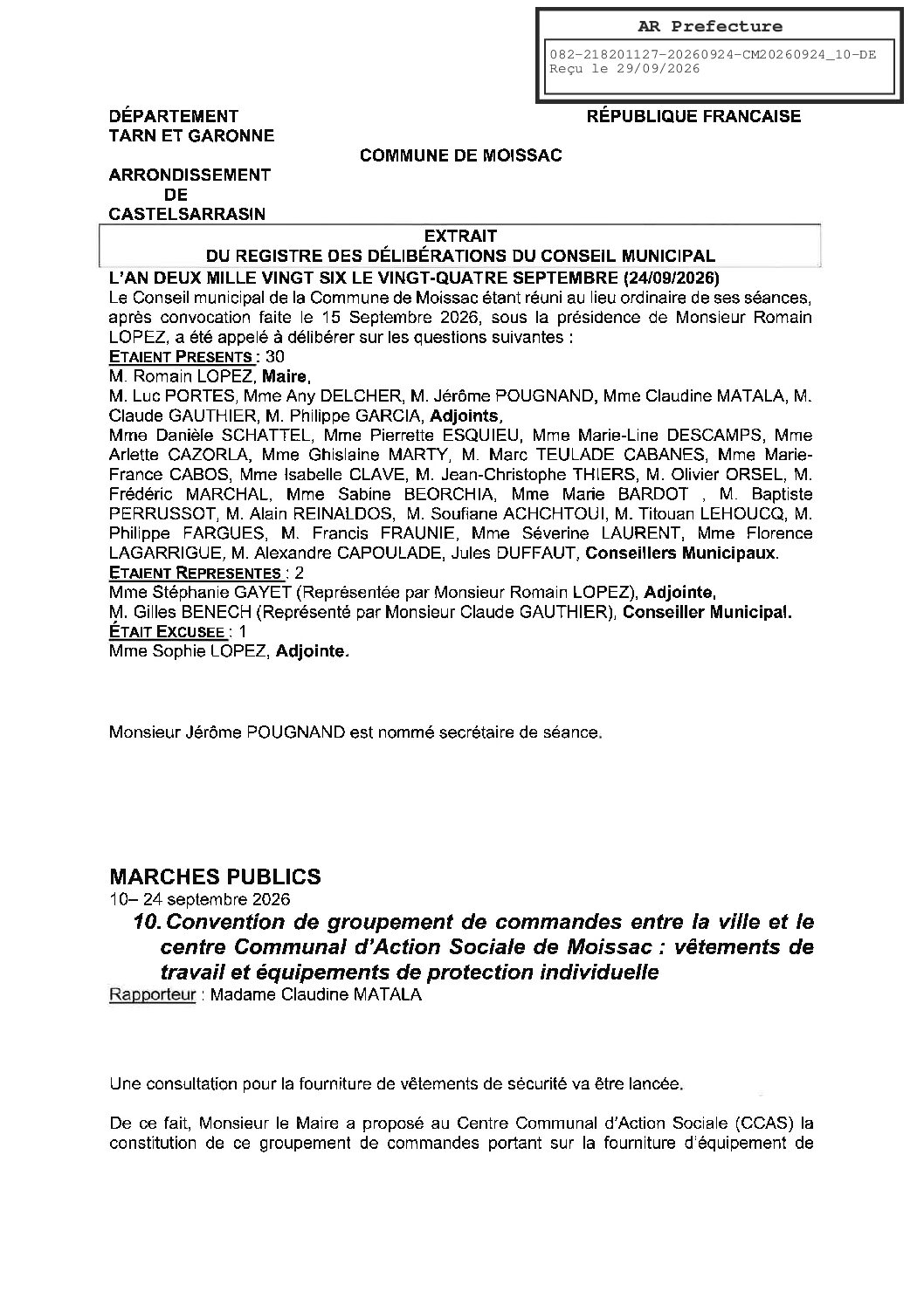 20260924.10 CONVENTION DE GROUPEMENT DE COMMANDES ENTRE LA VILLE ET LE CCAS