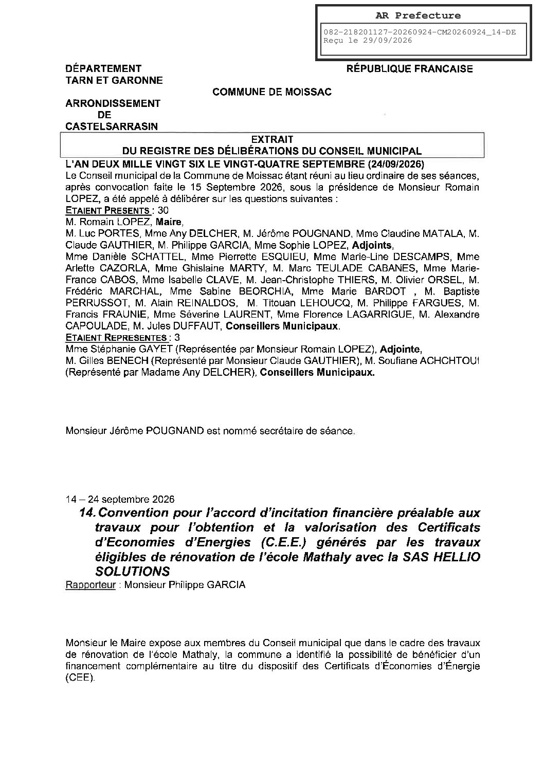 20260924.14 CONVENTION POUR L&rsquo;ACCORD D&rsquo;INCITATION FINANCIERE POUR L&rsquo;OBTENTION ET LA VALORISATION DES CEE