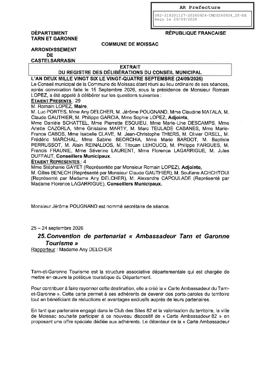 20260924.25 CONVENTION DE PARTENARIAT AMBASSADEUR TARN ET GARONNE