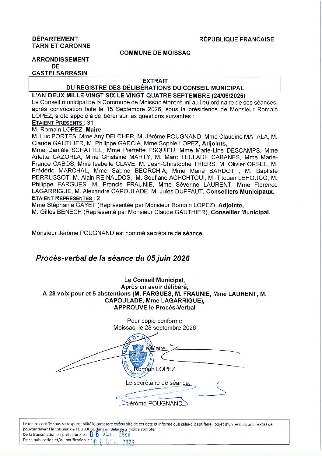 Deliberation Approbation Du Pv Du 05 Juin 2026